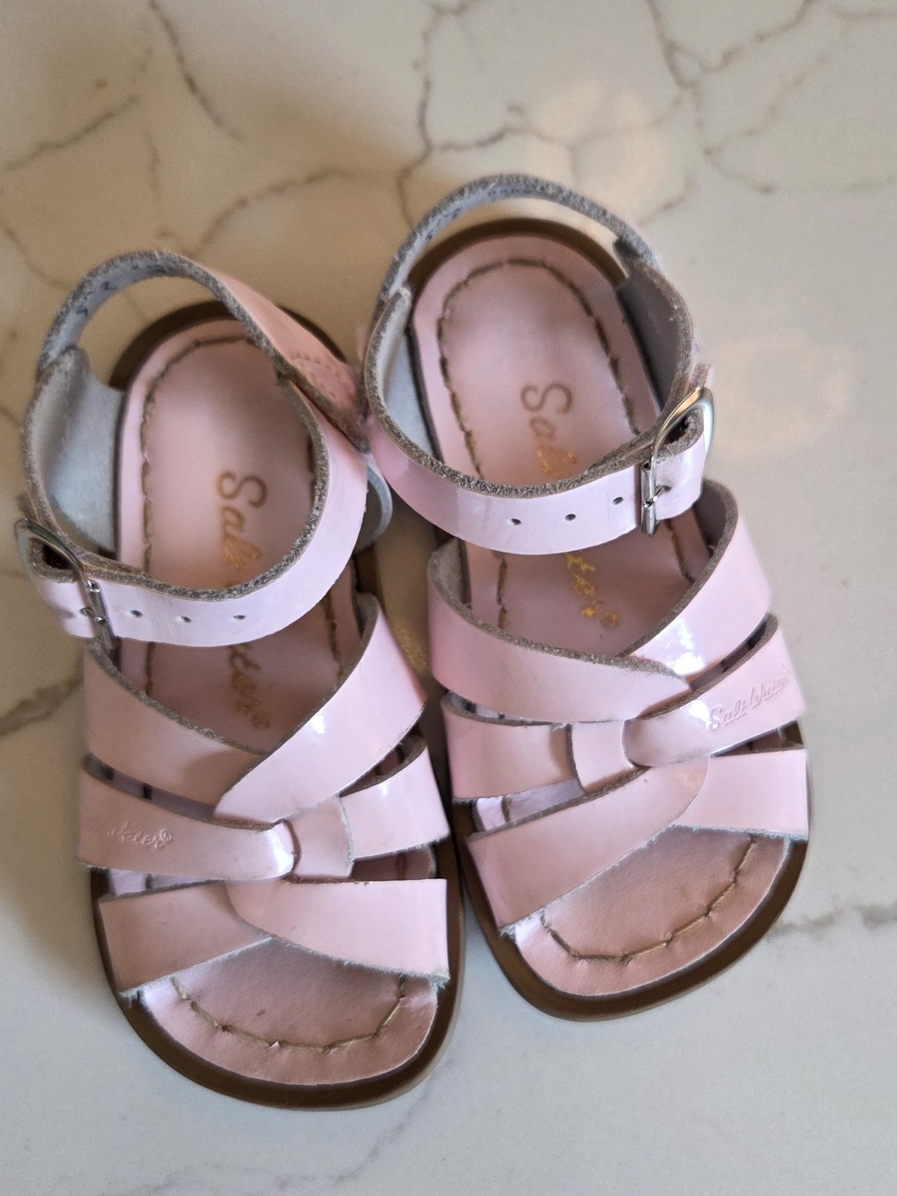 Girls' Pink Patent Water Sandals with Buckle Strap